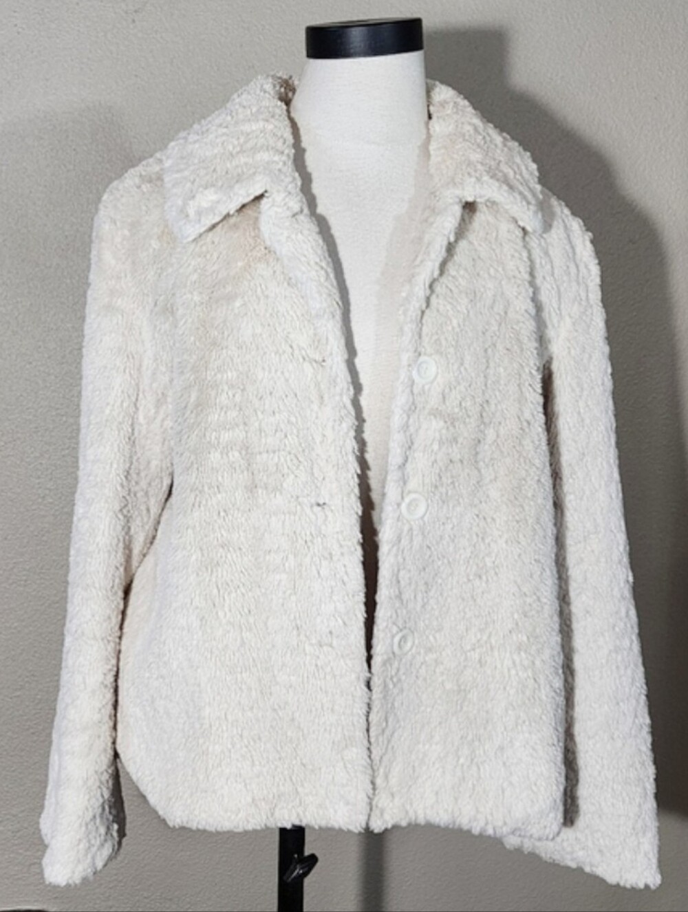 Erin London Jacket Faux Fur Button Front Off-White Size L - Picture 5 of 13